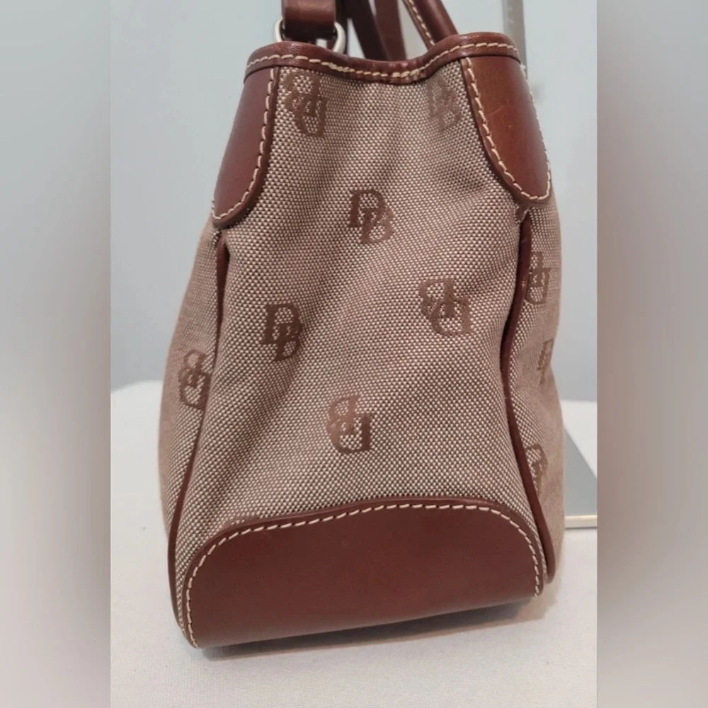 Dooney & Bourke Signature Canvas Satchel Brown Tan Leather Trim J8961605